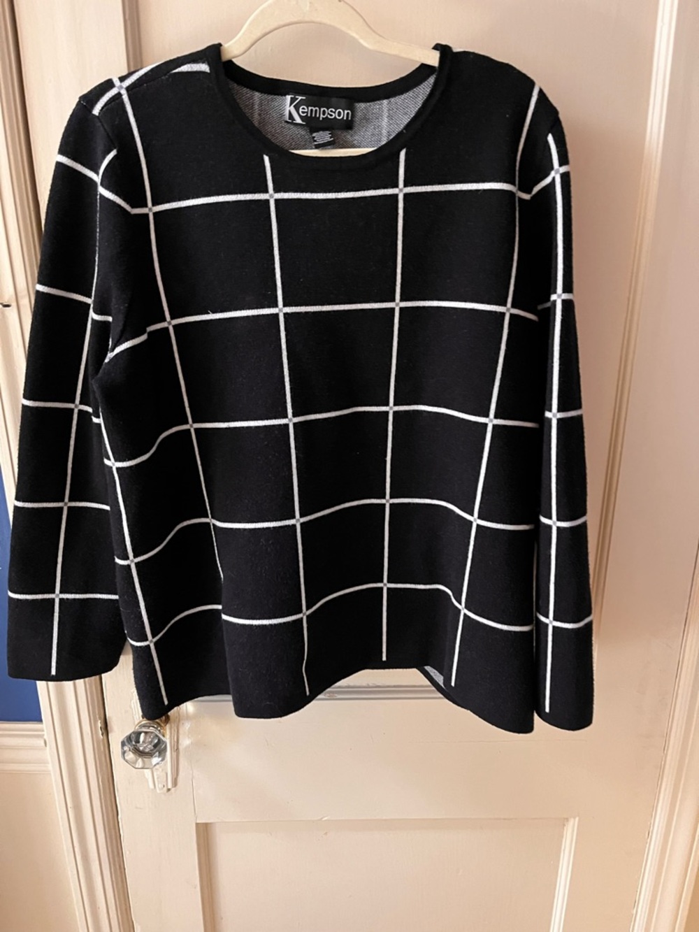 Ladies Black Grid Sweater with White Windowpane- Size 1X